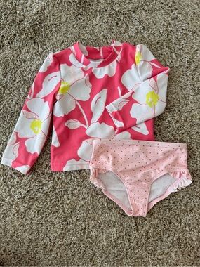 Carters Simple Joys pink floral swimsuit rash guard